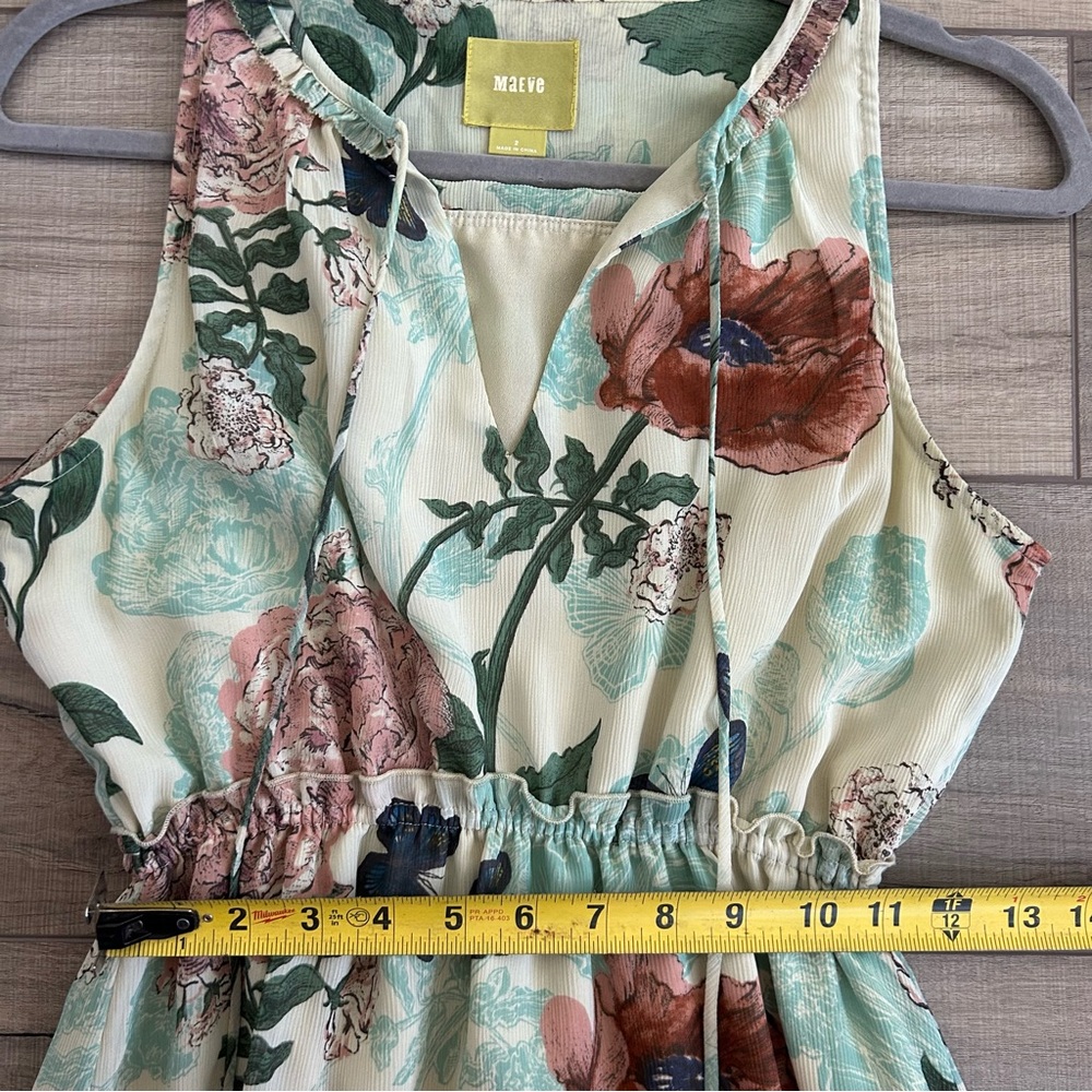 Anthropologie Maeve Maravilla Beige Blue Floral Tiered Sleeveless Maxi Dress 2 - Picture 7 of 9